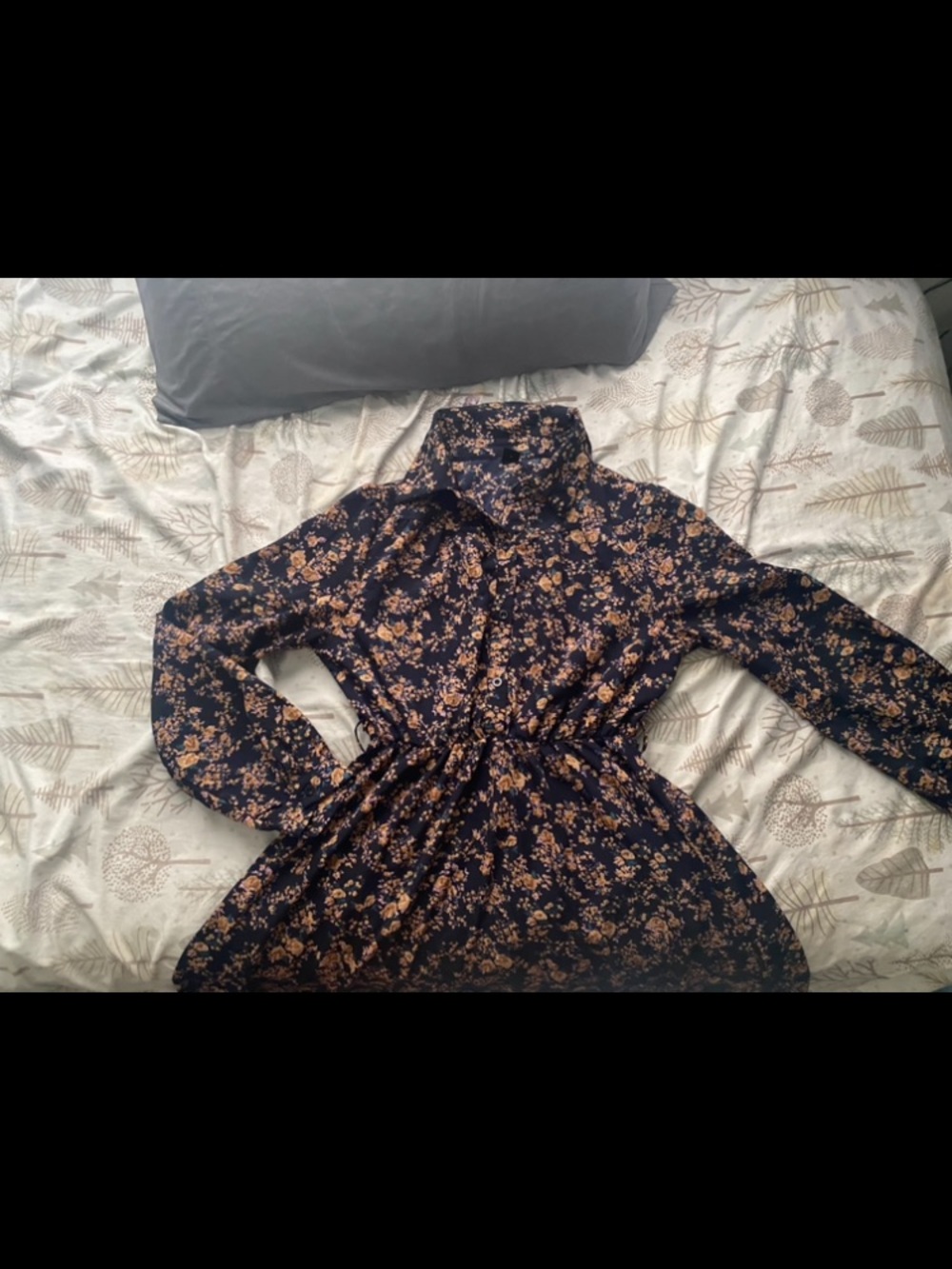 SHEIN Navy Blue Floral Maxi Dress with Tan Floral Print